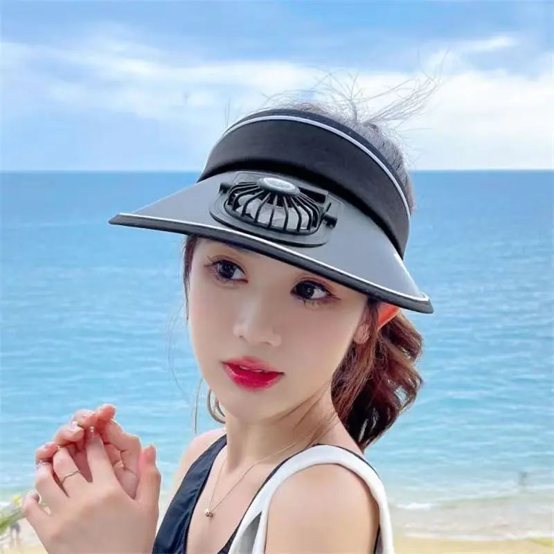 Breathable Cooling Fan Hat Sunscreen Fan Sun Visor Hat Fishing Hat Cooling Peaked Cap Hat Usb Charging Hat Fan for Sport Outdoor